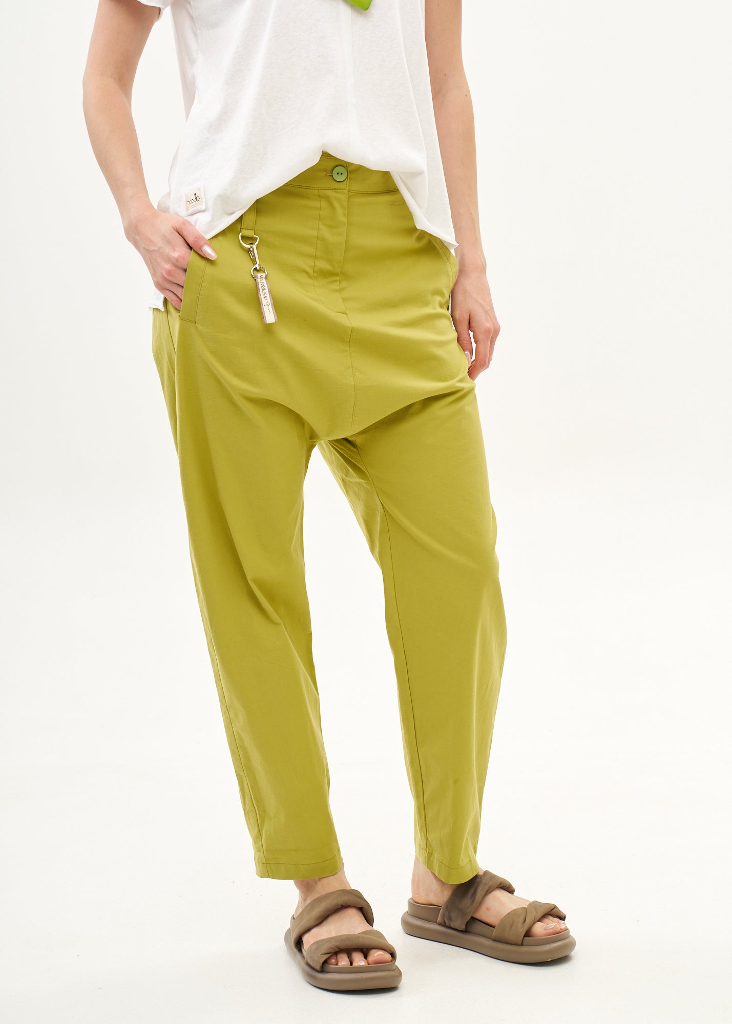 Baggy pants with green Miya ribbon