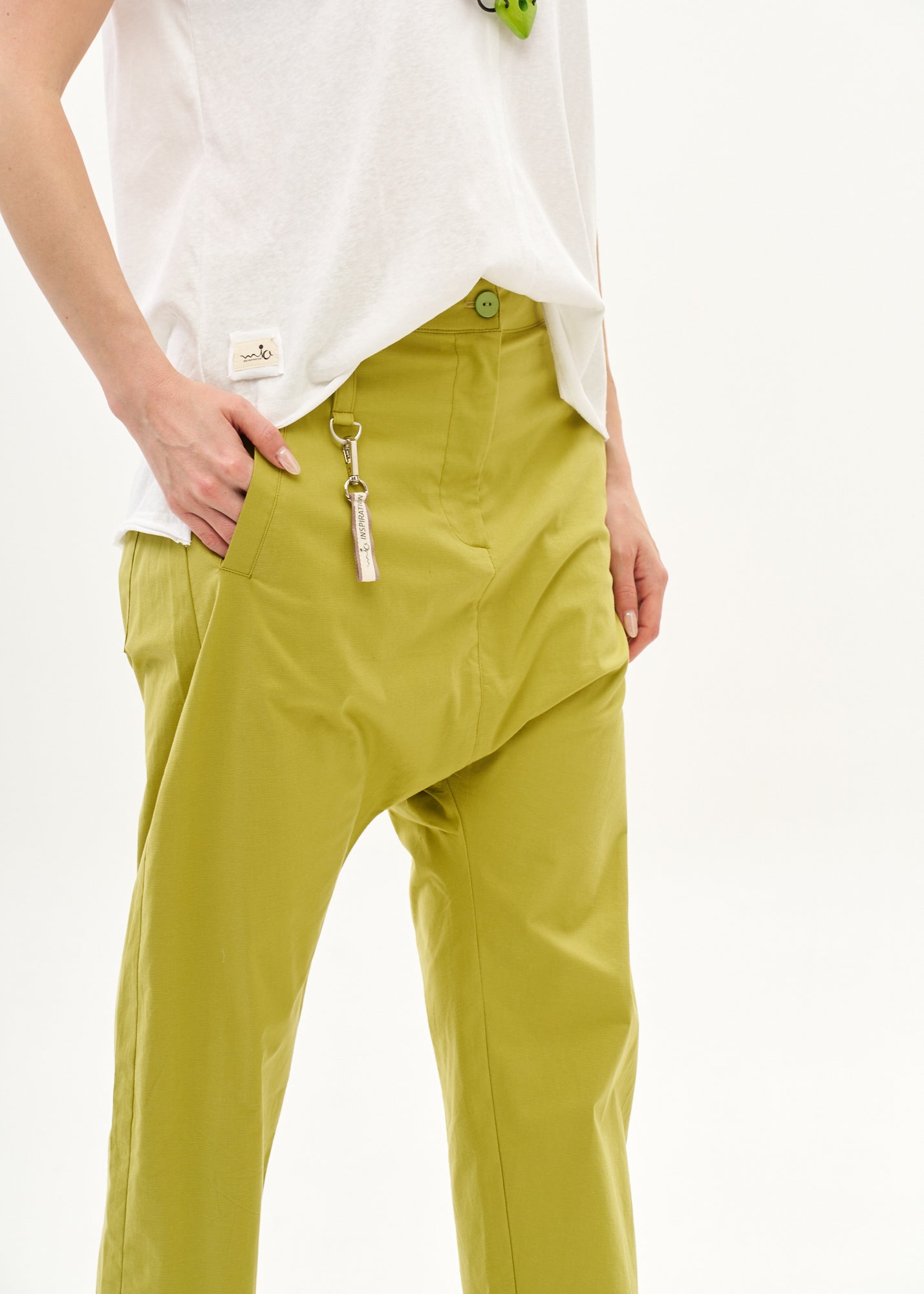 Baggy pants with green Miya ribbon