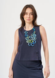 Blue jersey tank top with slit in the hem