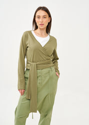 Green long sleeve tie-waist top