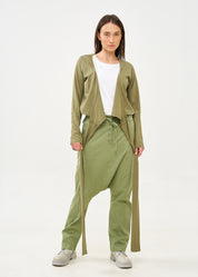 Green long sleeve tie-waist top