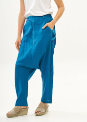 Blue long buttoned linen baggy pants
