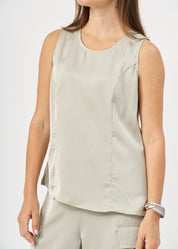 Green satin pocket tank top