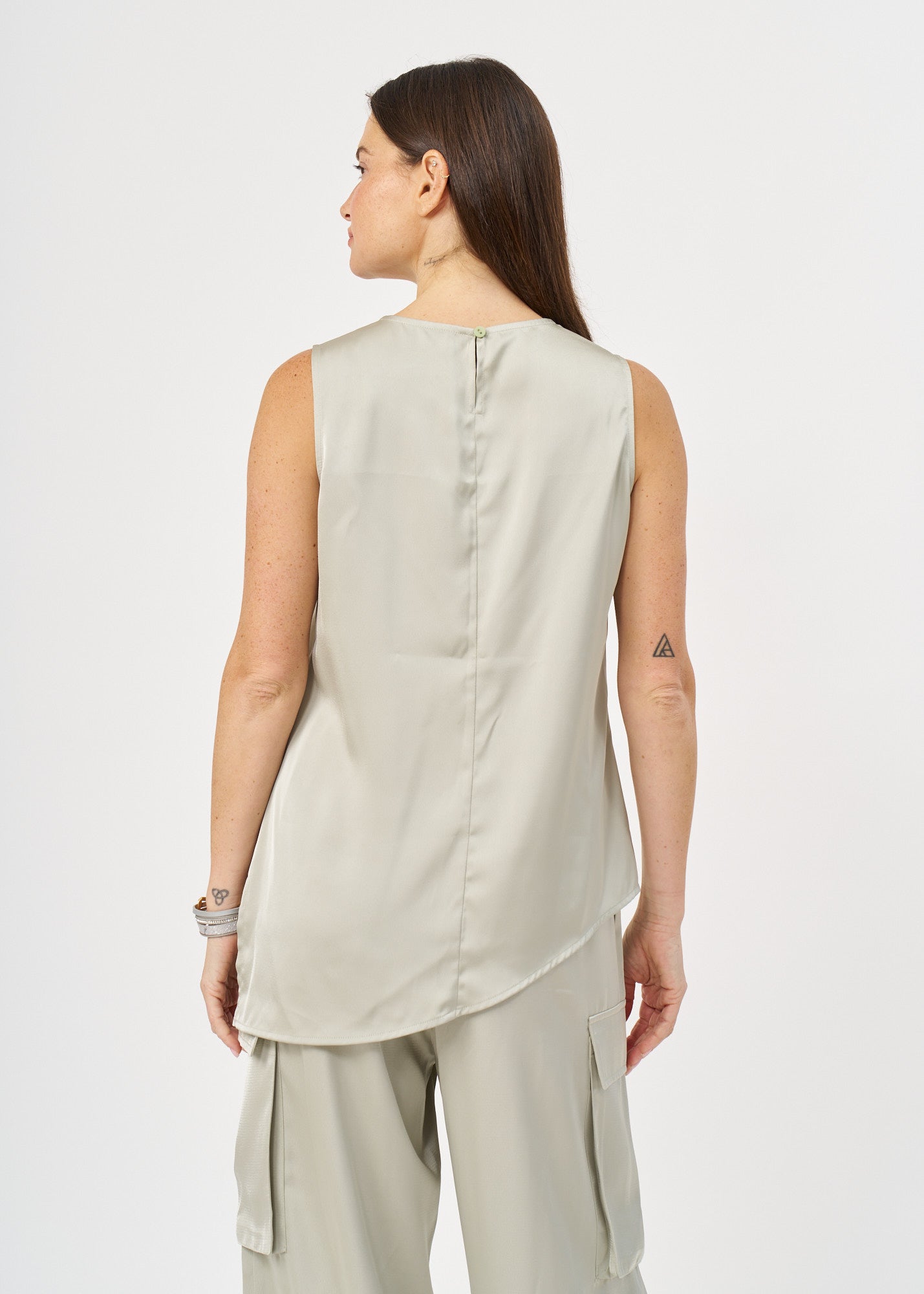 Green satin pocket tank top