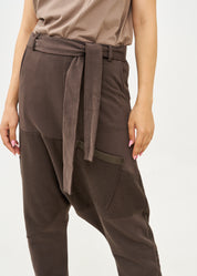 Dark gray reverse cut baggy pants with belt