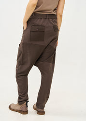 Dark gray reverse cut baggy pants with belt