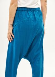 Blue long buttoned linen baggy pants
