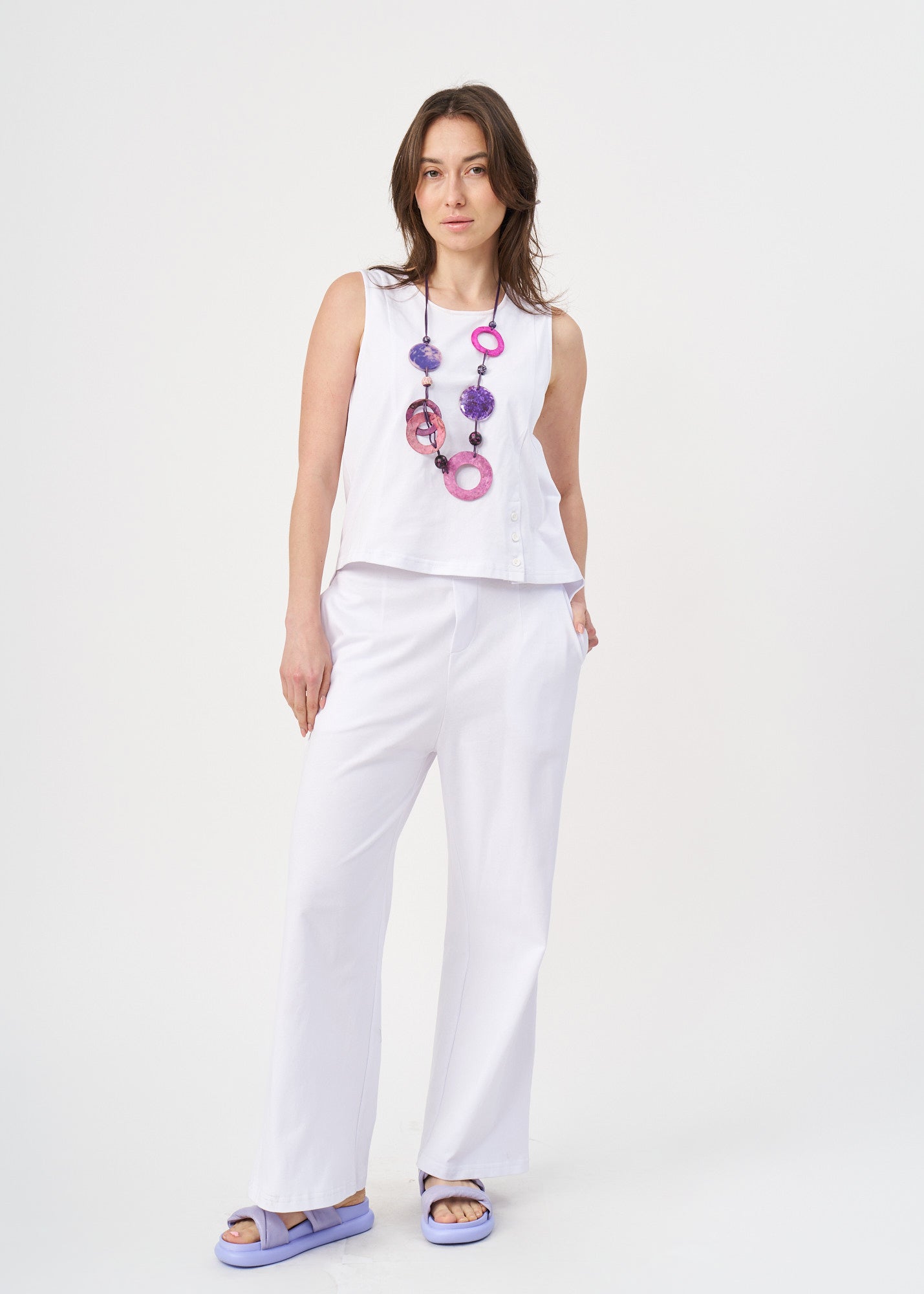 Classic straight leg trousers in white jersey