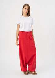 Red square pocket skirt-like pants