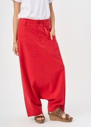Red square pocket skirt-like pants