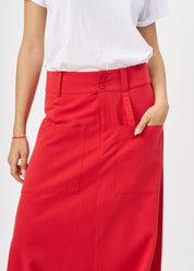 Red square pocket skirt-like pants