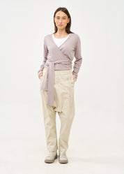 Gray long sleeve tie-waist top