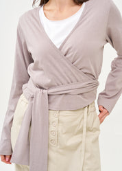 Gray long sleeve tie-waist top