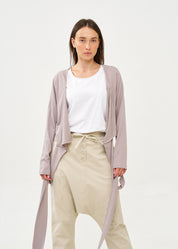 Gray long sleeve tie-waist top