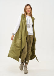 Long sleeveless top with green drawstring
