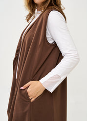 Long sleeveless top with brown drawstring