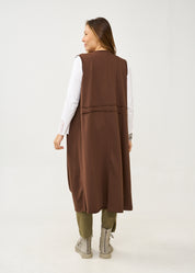 Long sleeveless top with brown drawstring