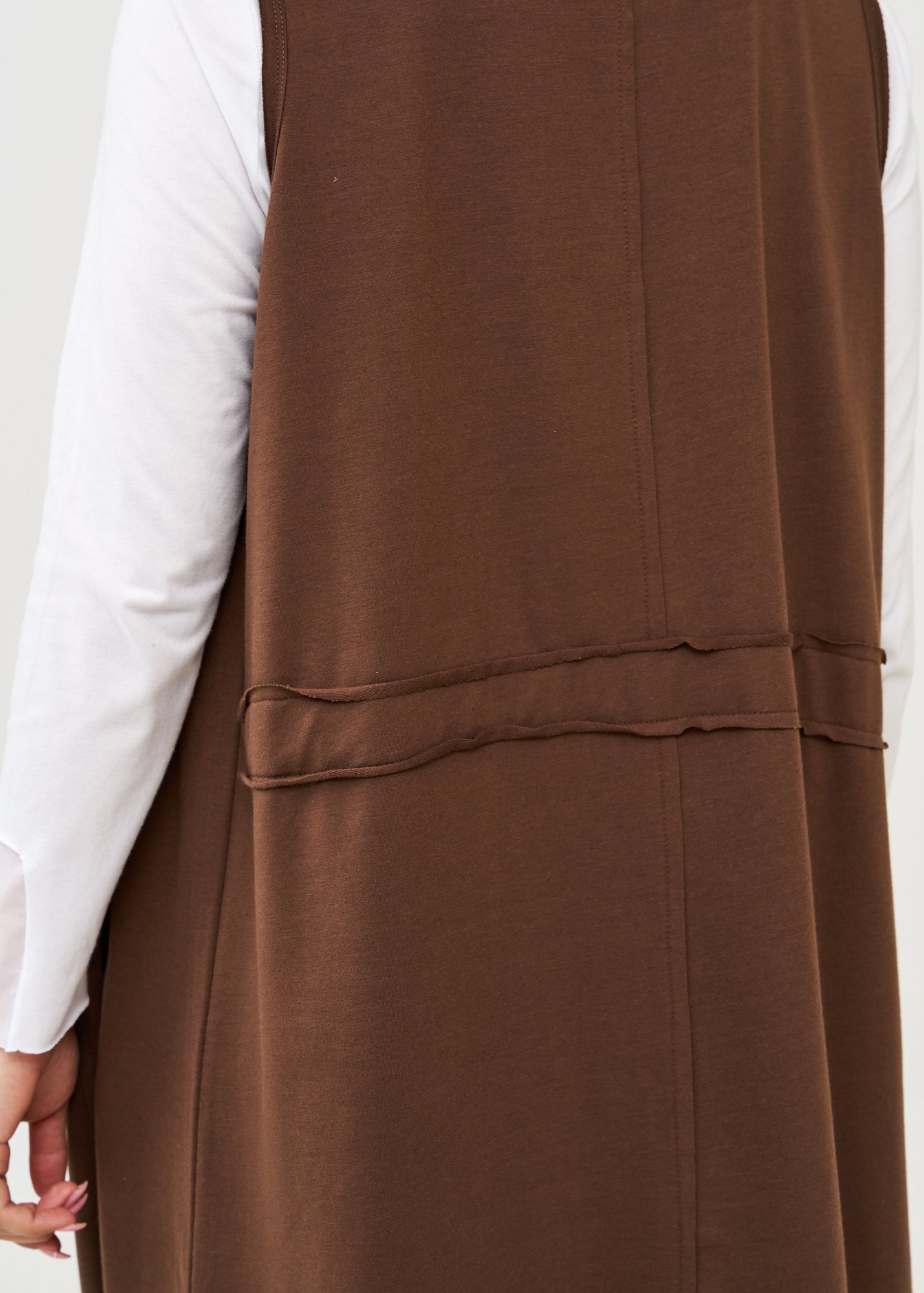 Long sleeveless top with brown drawstring