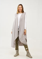 Long sleeveless top with light gray drawstring