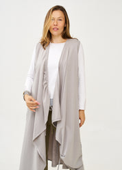 Long sleeveless top with light gray drawstring