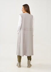 Long sleeveless top with light gray drawstring