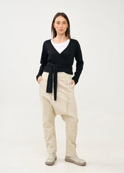 Black long sleeve tie-waist top