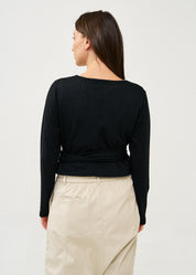 Black long sleeve tie-waist top