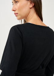 Black long sleeve tie-waist top