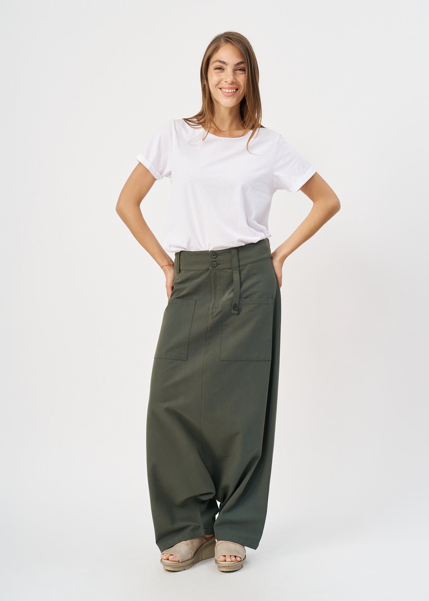 Brown square pocket skirt-like pants