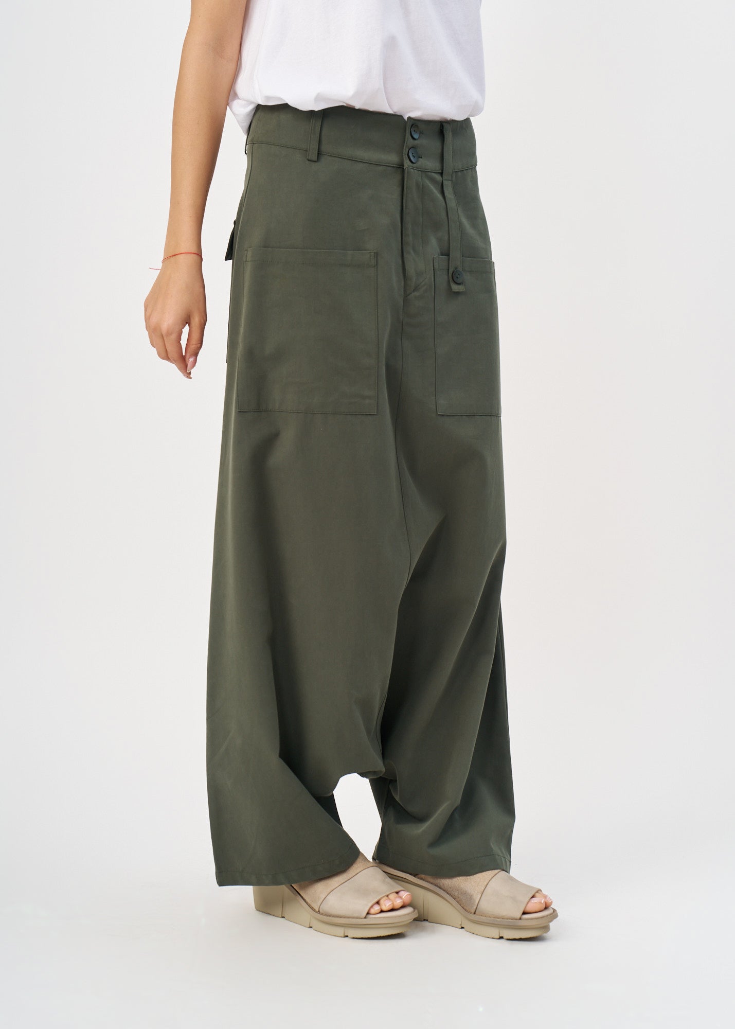 Brown square pocket skirt-like pants