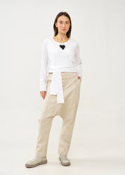 White long sleeve tie-waist top