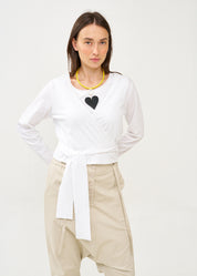 White long sleeve tie-waist top