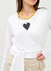 White long sleeve tie-waist top