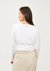 White long sleeve tie-waist top