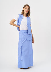 Blue button-up pleated pocket vest