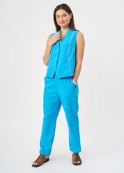 Long pants with blue ladder ribbon combination