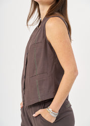 Dark Gray Vest with Ladder Tapes and Buttons