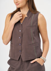 Dark Gray Vest with Ladder Tapes and Buttons