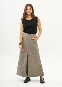 Skirt with zippers and gray ribbon combination - 00