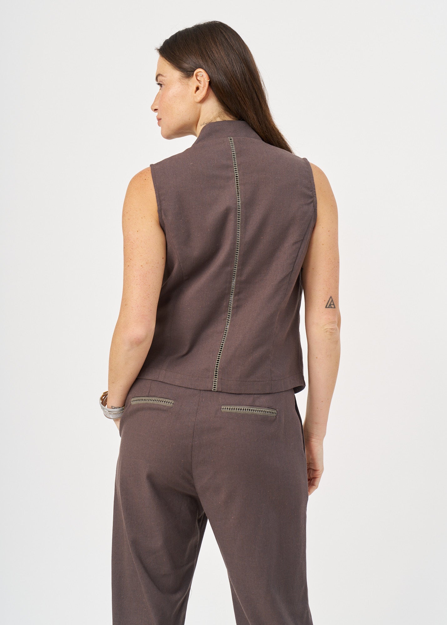 Dark Gray Vest with Ladder Tapes and Buttons