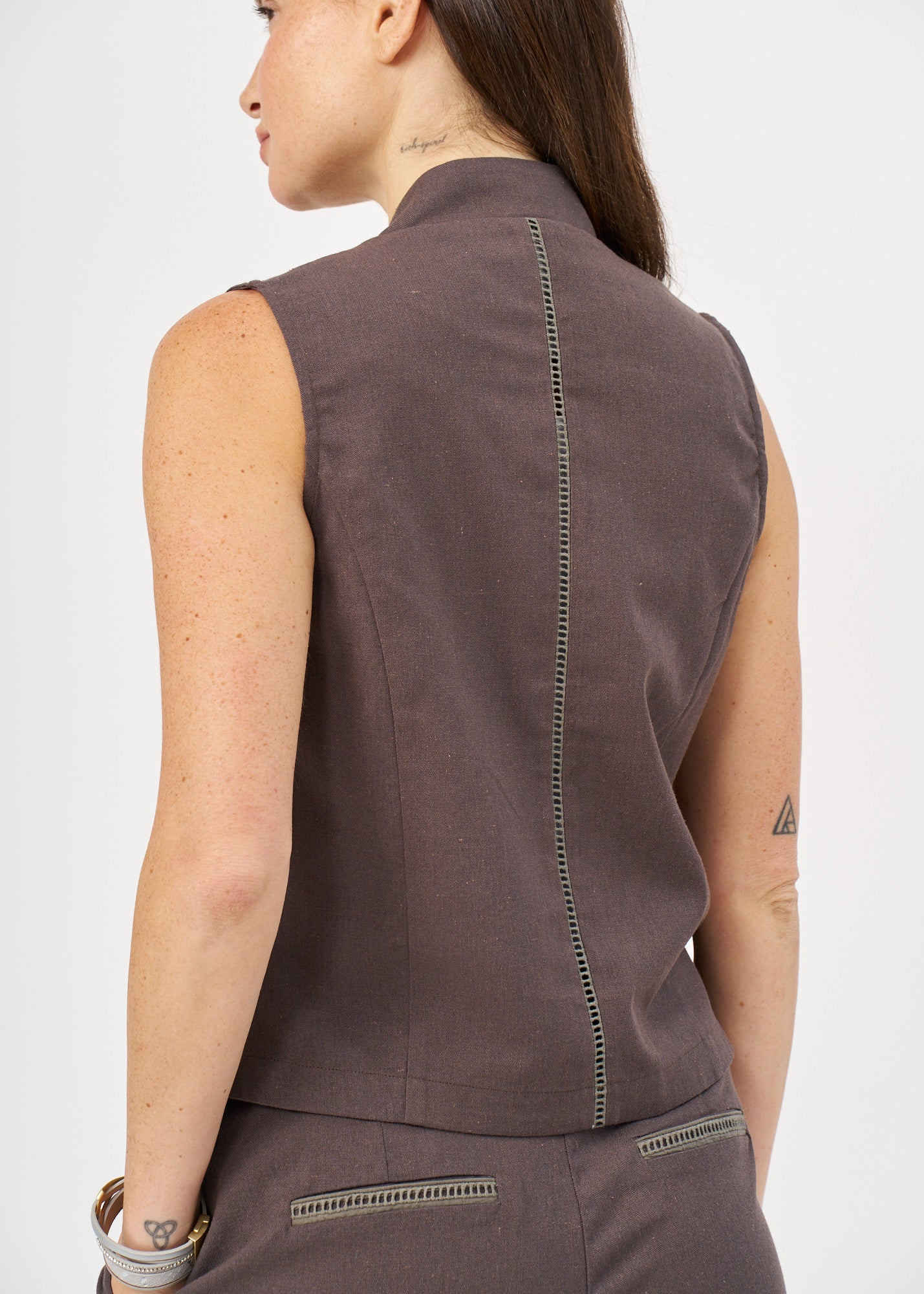 Dark Gray Vest with Ladder Tapes and Buttons