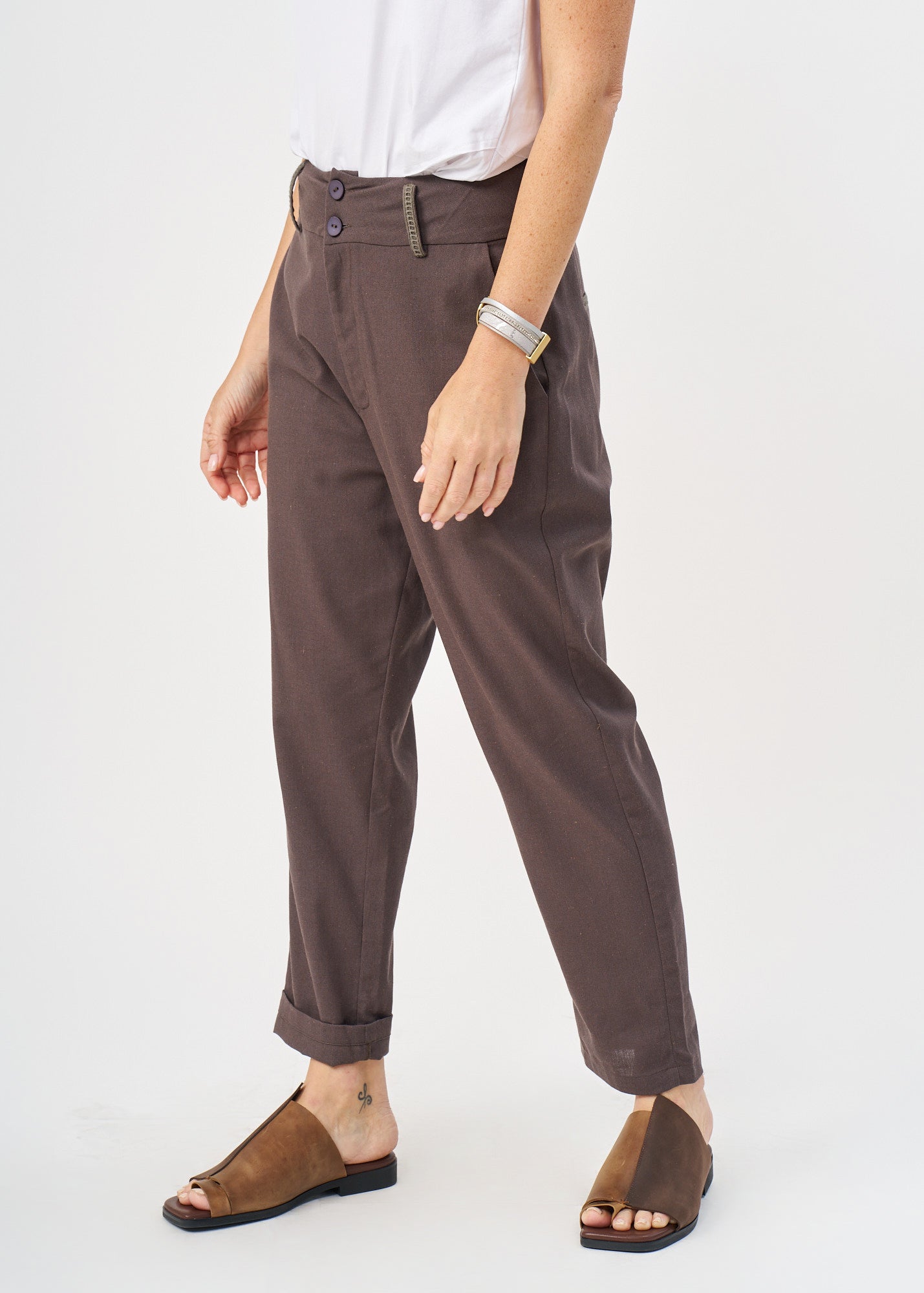 Dark gray ladder ribbon combination long pants