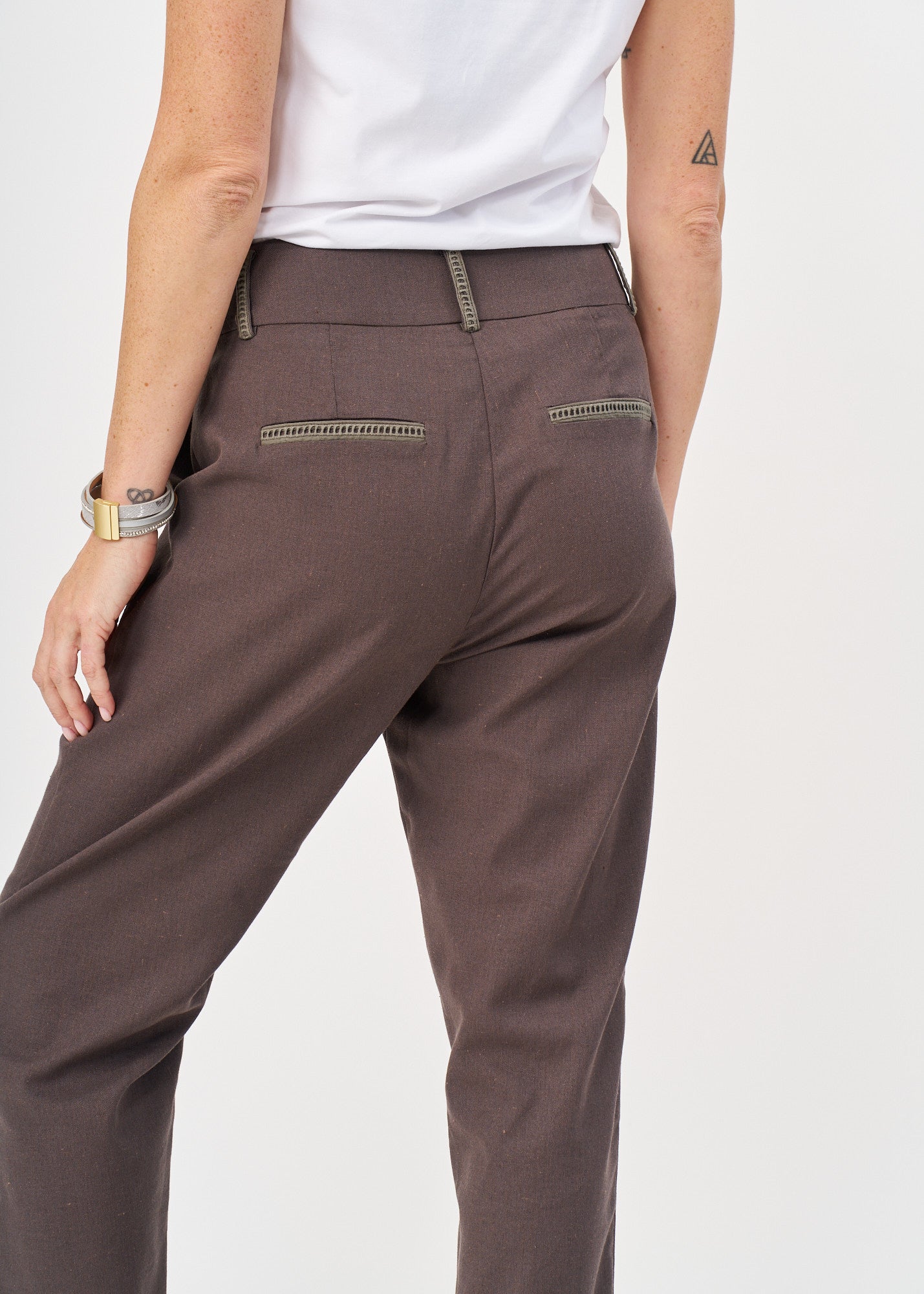 Dark gray ladder ribbon combination long pants
