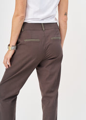 Dark gray ladder ribbon combination long pants