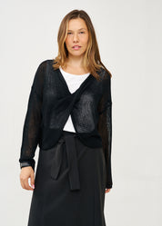 Black thin knit wrap-forward knit