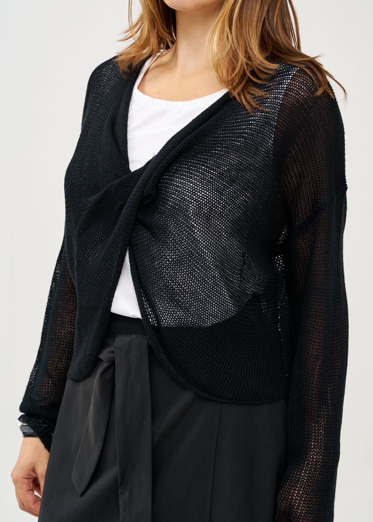 Black thin knit wrap-forward knit