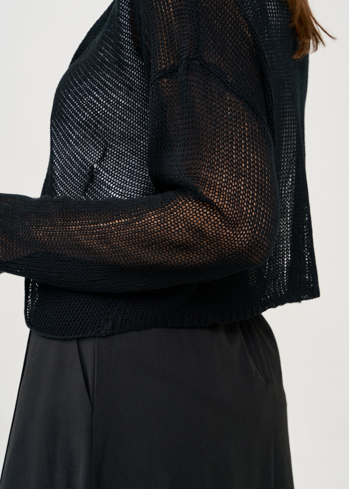 Black thin knit wrap-forward knit