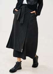 Asymmetrical wrap skirt with black belt