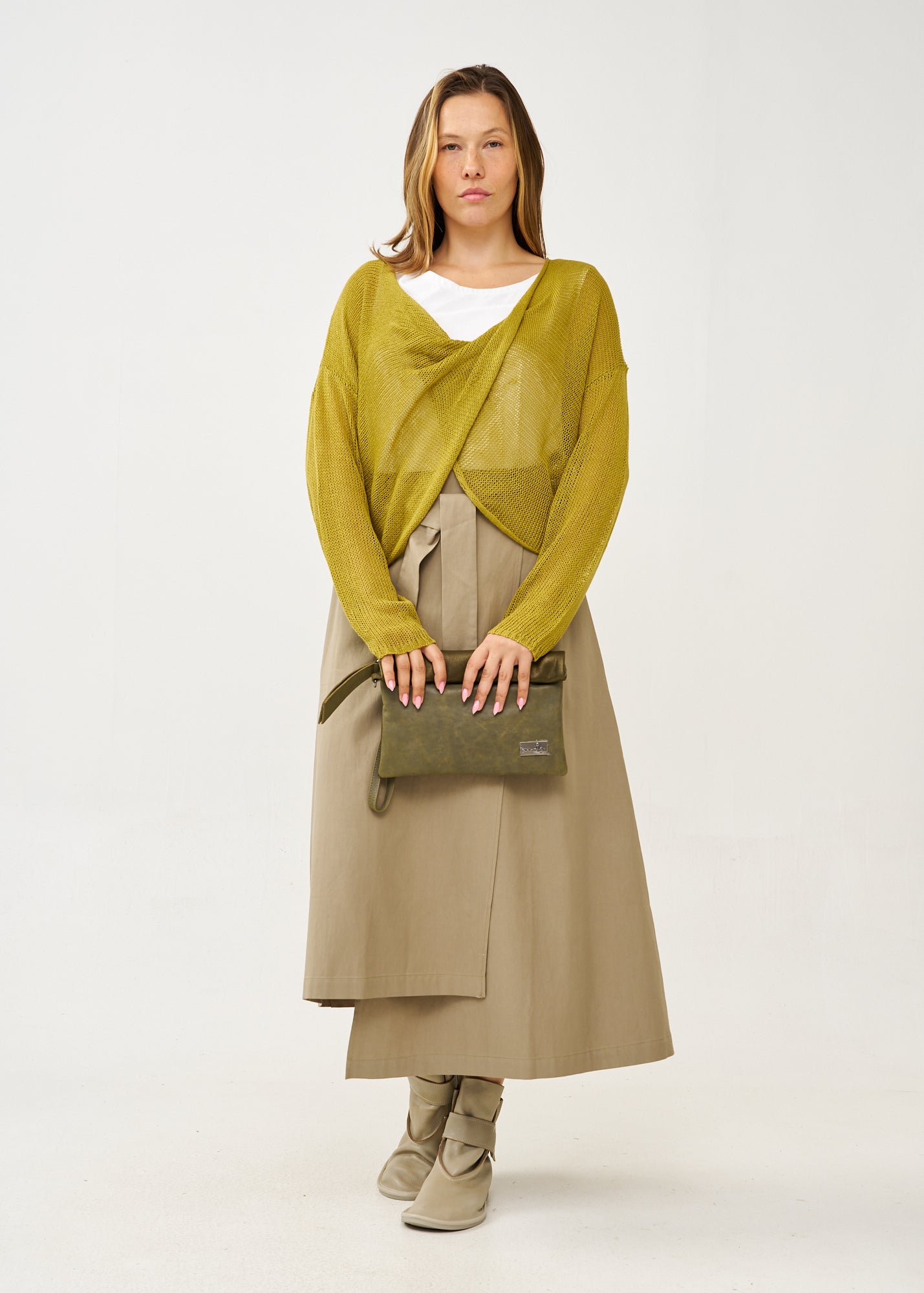 Green thin knit forward wrap knit