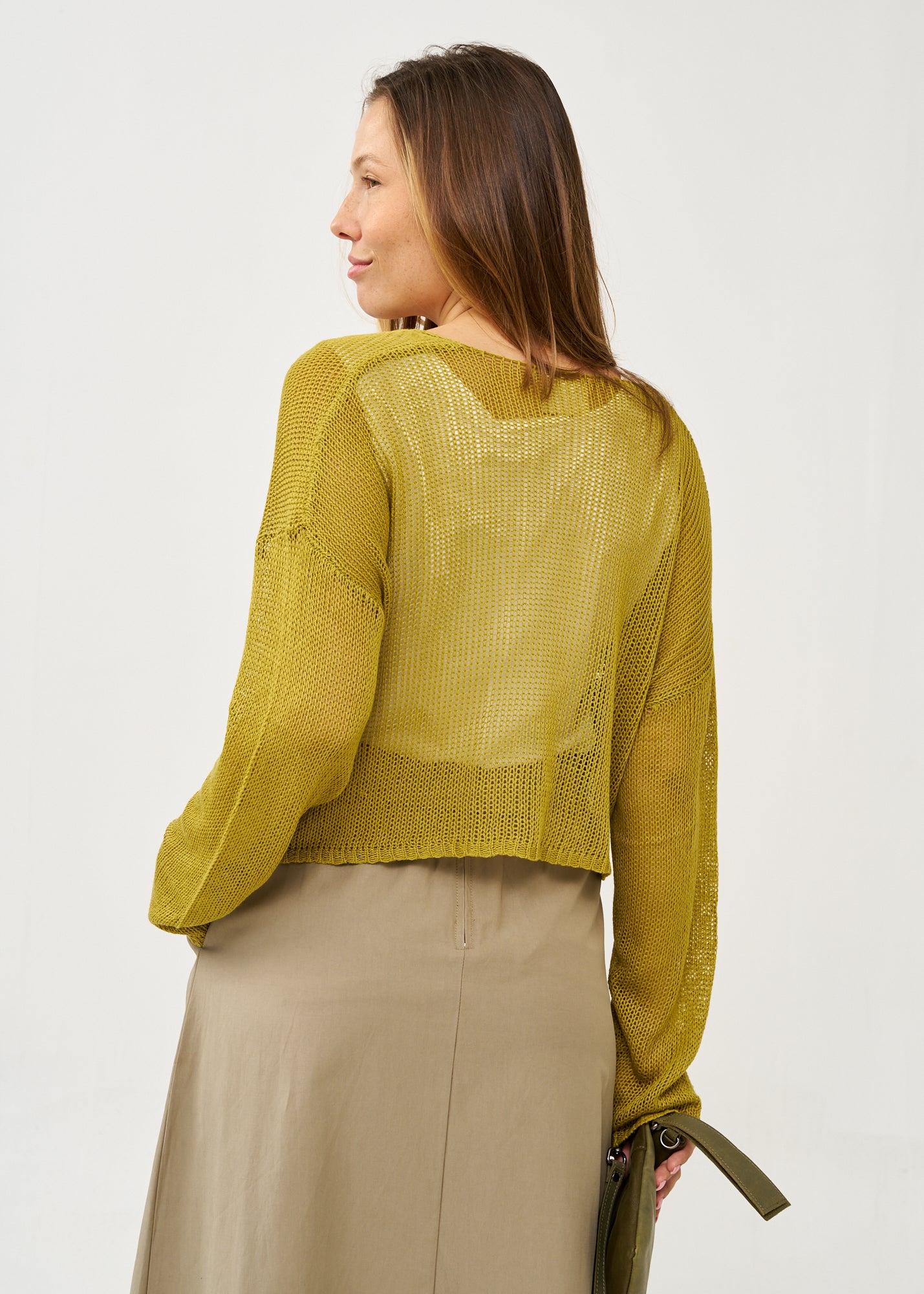 Green thin knit forward wrap knit